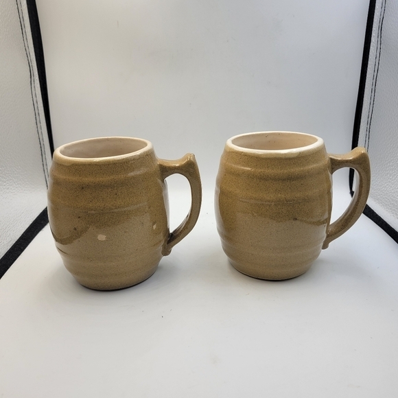 Vintage Uhl Pottery Barrel Mugs - made in Indiana, USA - set of 2 - Picture 1 of 5